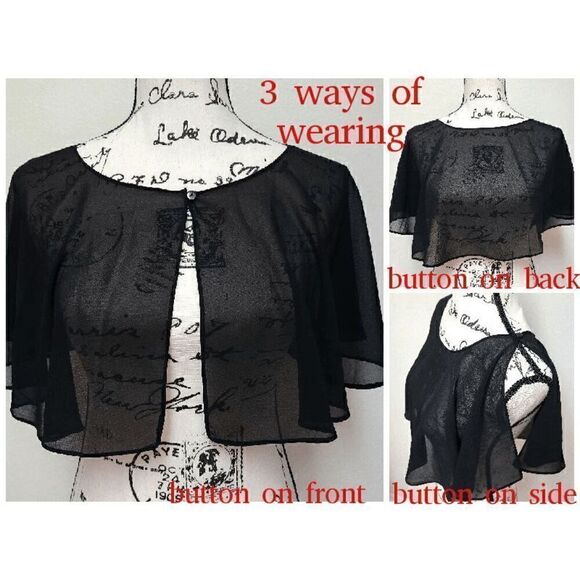 Mesh Evening Gothic Flapper 1920s Simple Black Shawl Wrap Cape NEW - Picture 2 of 16